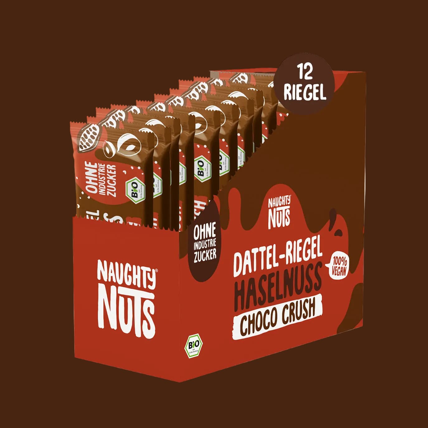 Bio Dattel-Riegel Haselnuss Choco Crush 12er-Packung