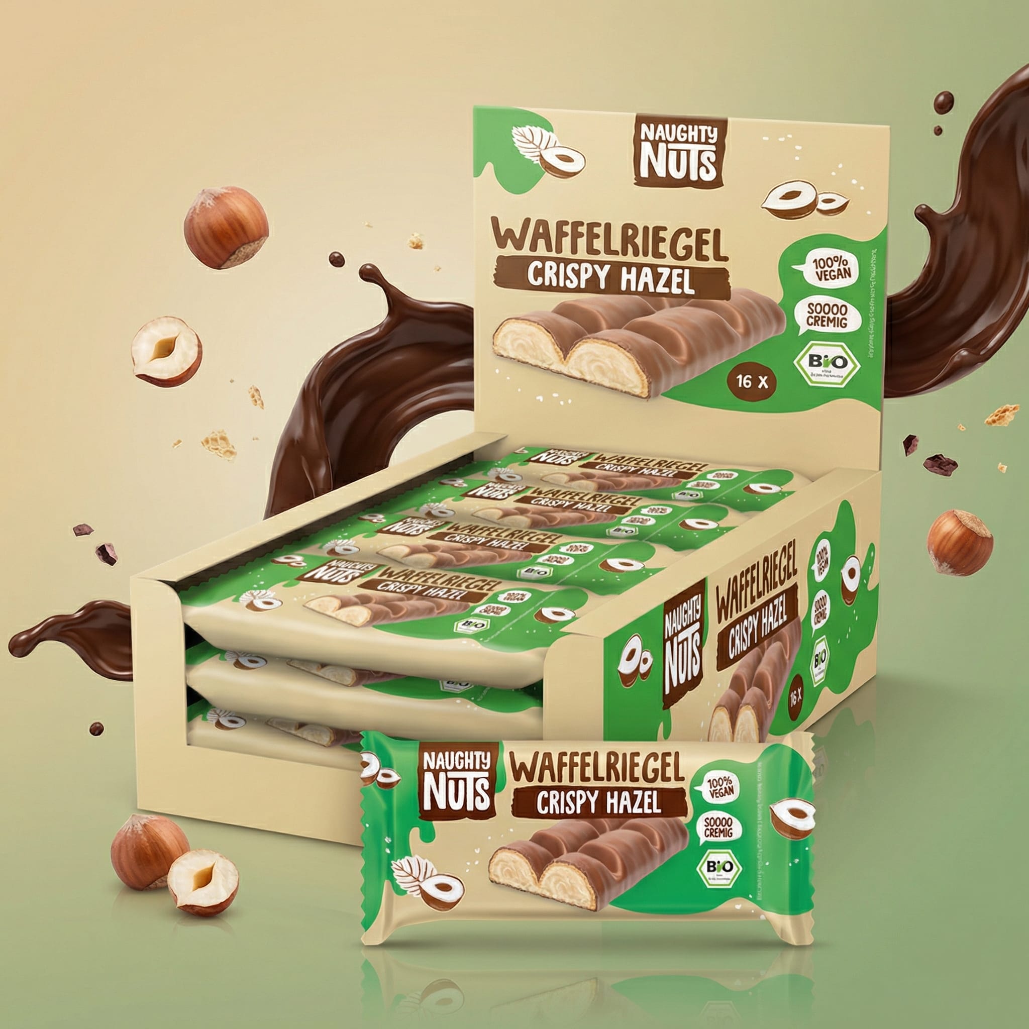 Naughty Nuts Waffelriegel Bio Schoko-Waffelriegel Crispy Hazel
