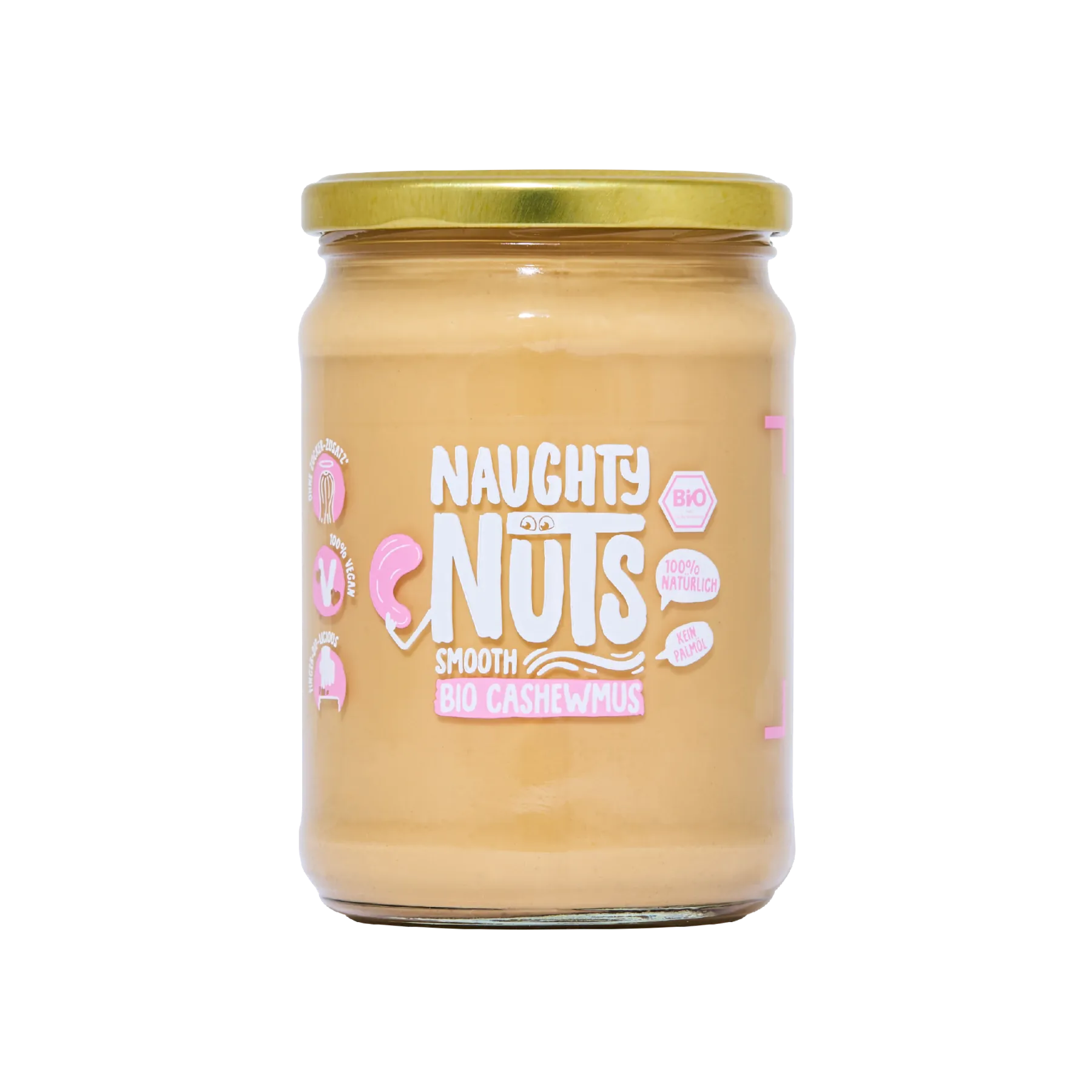 Bio Cashewmus Smooth im 500g Glas mit Naughty Nuts Logo