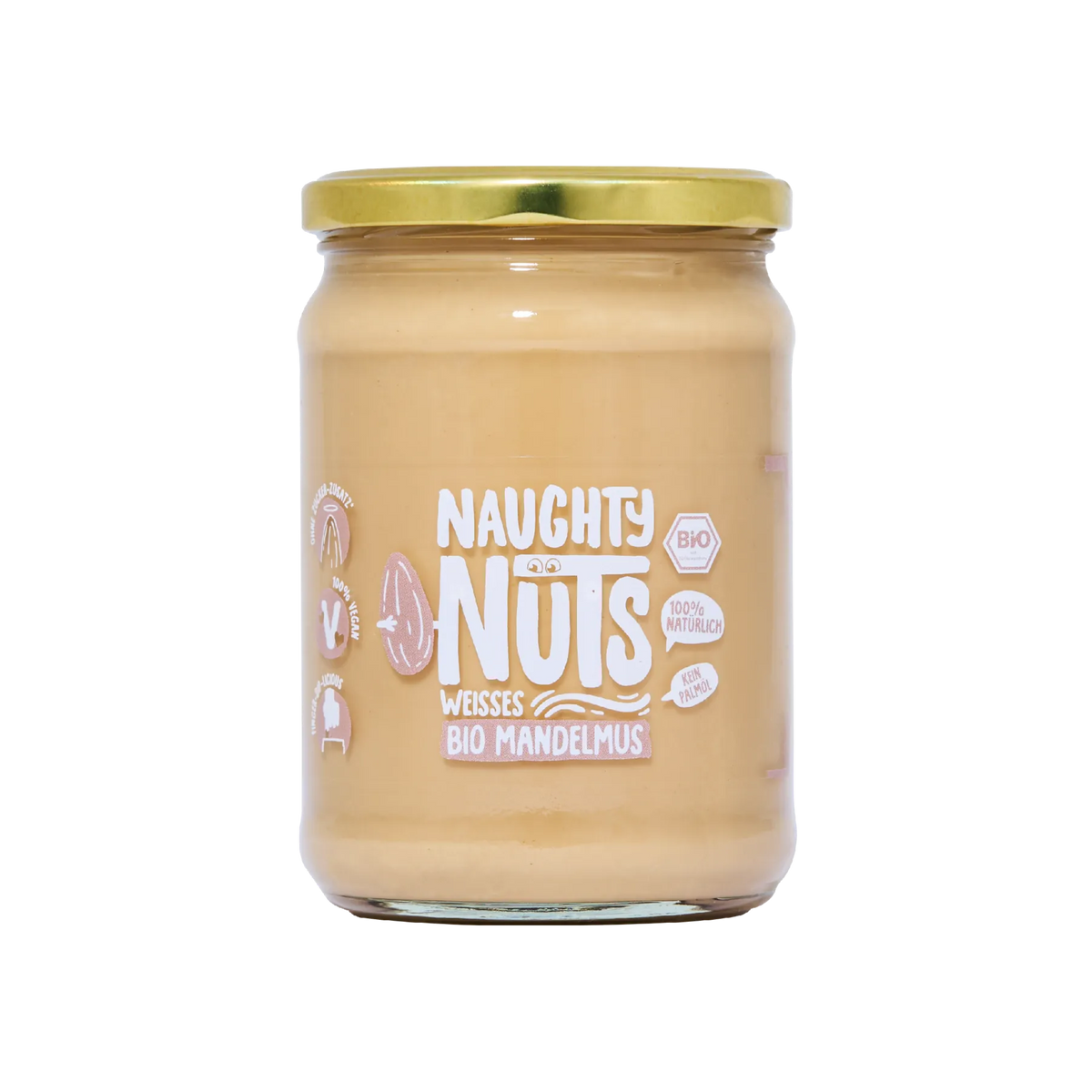 Bio Weißes Mandelmus im 500g Glas mit Naughty Nuts Etikett